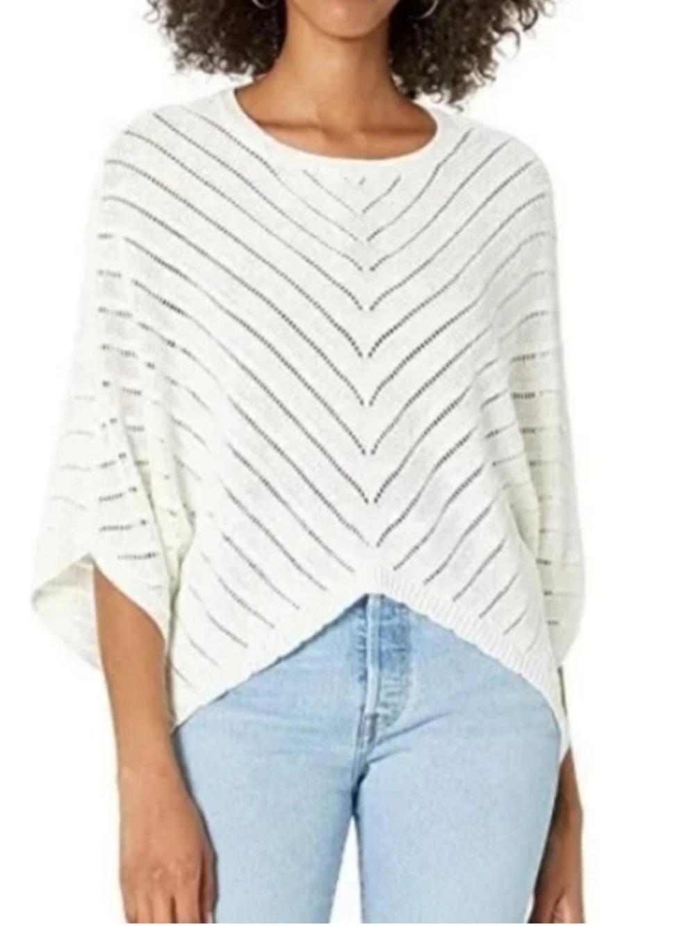 BISHOP + YOUNG Zen Dolman Textured Knit Asymmetrical Shark Bite Hem White Size M